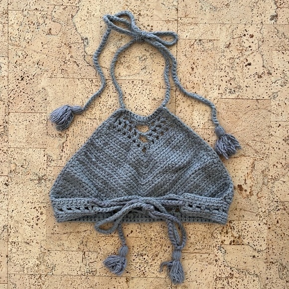 Etsy Gray Crochet Halter Crop Top - Picture 6 of 7